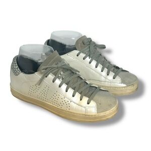P448 Womens White Silver Perforated Leather Suede Low Top Sneakers US 6.5 EU 36